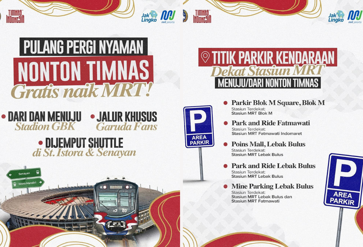 Dukung Timnas Indonesia, Penonton Laga Indonesia vs Jepang Bisa Naik MRT Gratis!