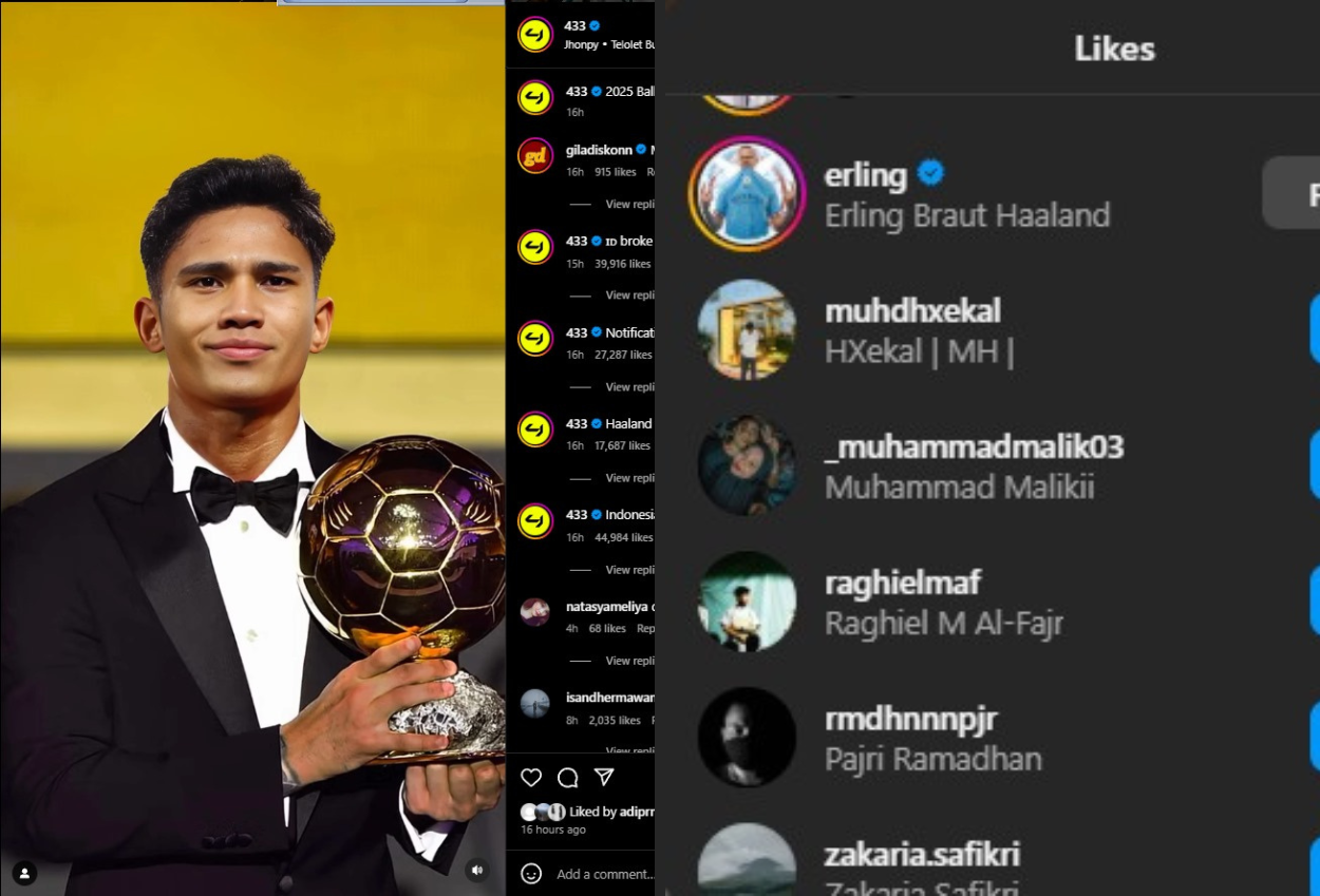 Erling Haarland Like Foto Marselino Ferdinan yang Diedit Media Asing sebagai Penerima Ballon d'Or