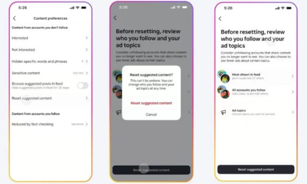 Instagram Uji Fitur Reset Rekomendasi Konten, Pengguna Bisa Atur Feed Ulang