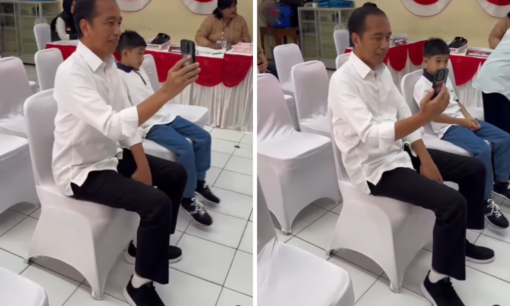 Kompak Berbaju Putih, Jokowi Iriana Nyoblos Ditemani Jan Ethes di Solo