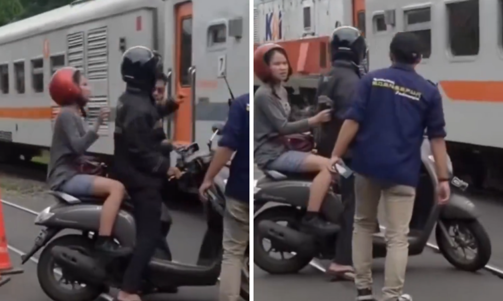 Momen Pengendara Motor di Bandung Nyaris Tertabrak Kereta padahal Pintu Perlintasan sudah Ditutup