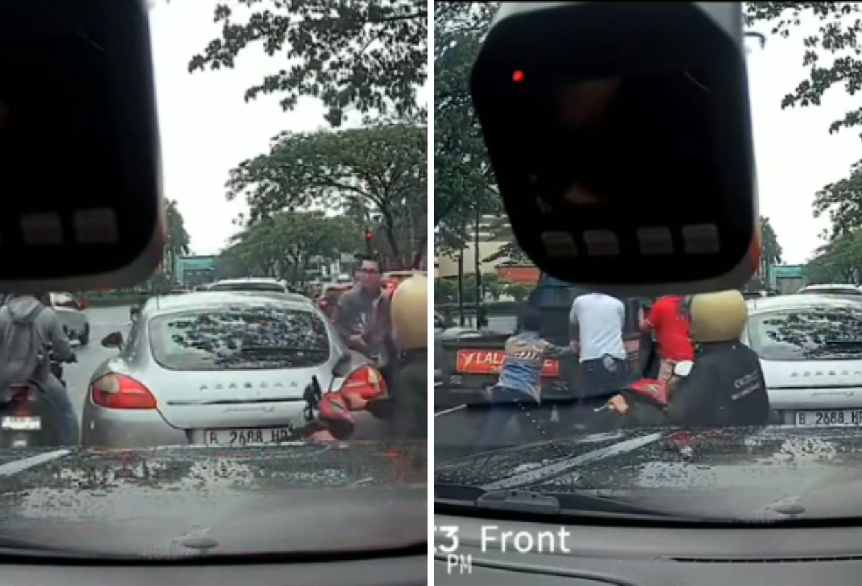 Pengemudi Mobil Mewah Porsche Dorong Pikap Mogok di BSD