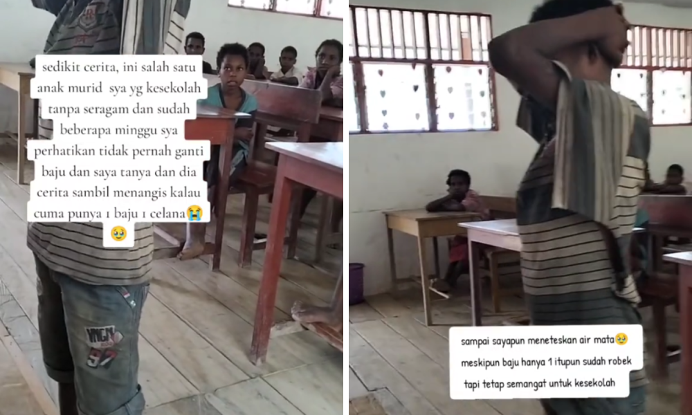 Video Viral, Siswa SD di Papua Tangis Haru karena Tak Punya Baju Layak