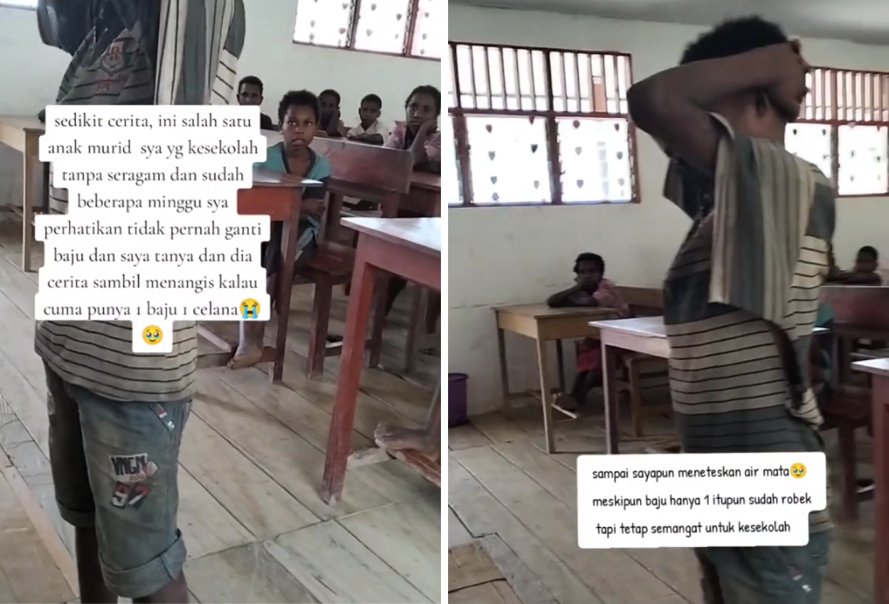 Video Viral, Siswa SD di Papua Tangis Haru karena Tak Punya Baju Layak