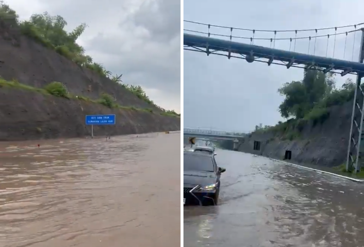 Tol Pandaan Malang Terendam Banjir sepanjang 100 Meter hingga Akibatkan Kemacetan Parah