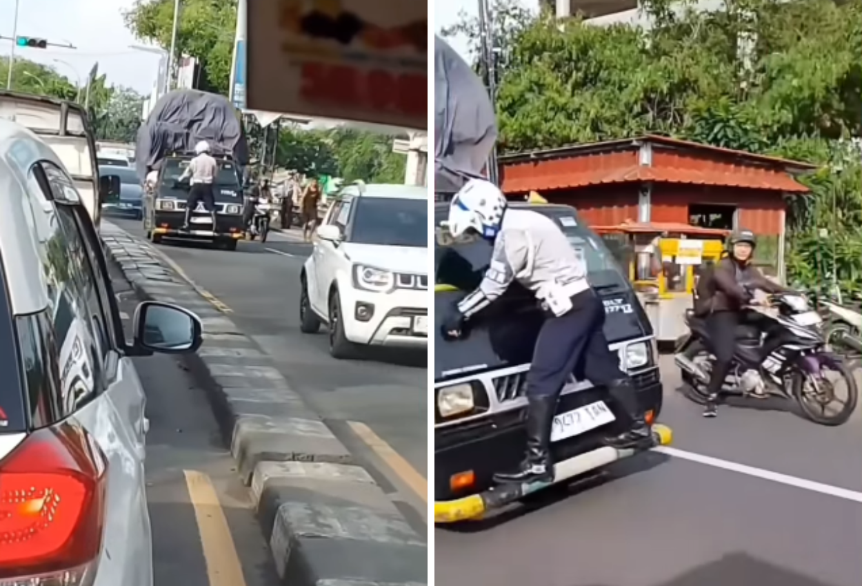 Bak 'Spiderman', Petugas Dishub di Depok Nemplok di Kap Mobil Pikap, Terseret 400 Meter