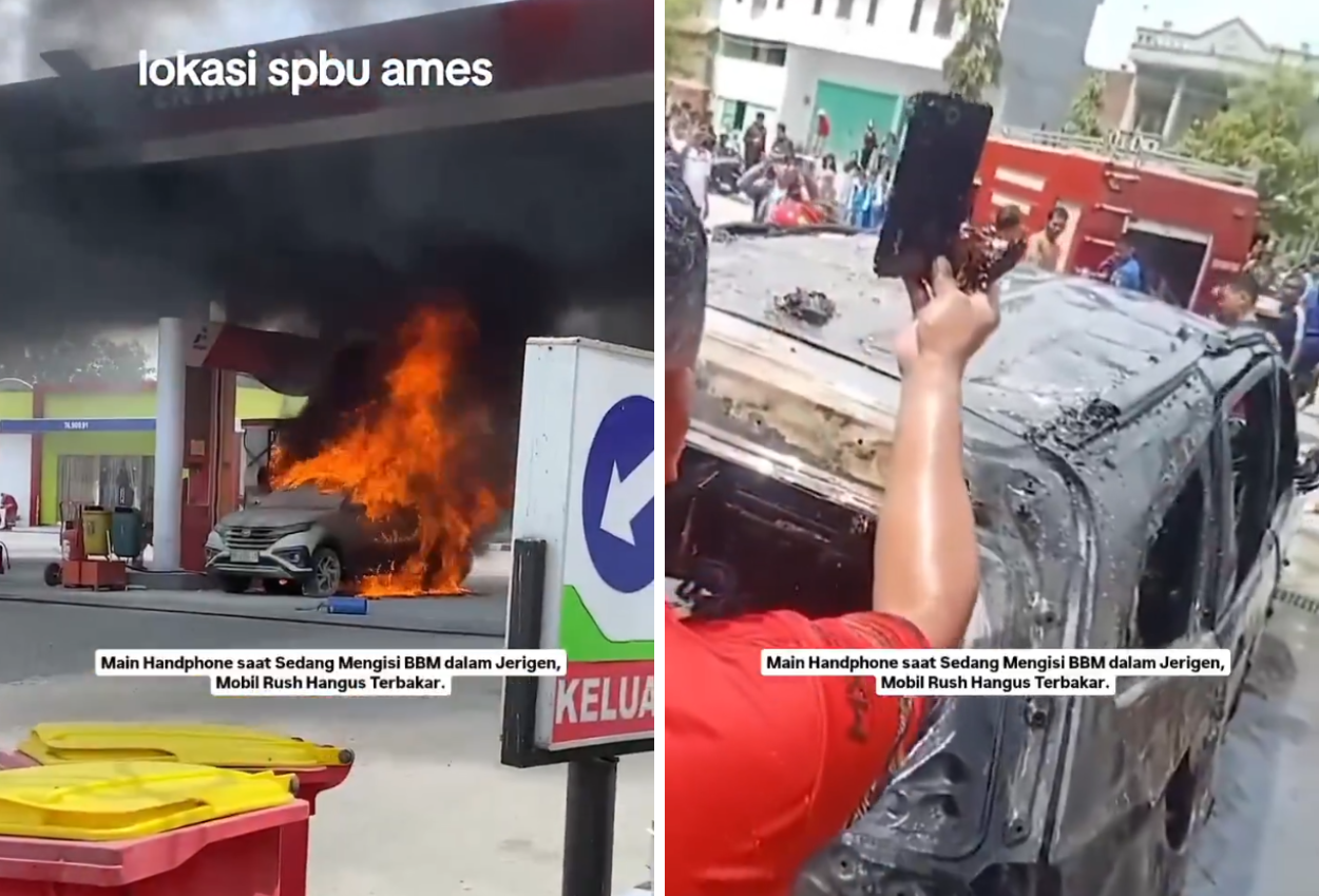 Diduga karena Main HP, Mobil Ludes Terbakar Saat Isi BBM di SPBU Sulsel
