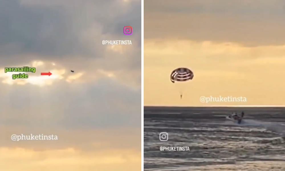 Dua Orang Terekam Video Jatuh saat sedang Paralayar di Phuket Thailand