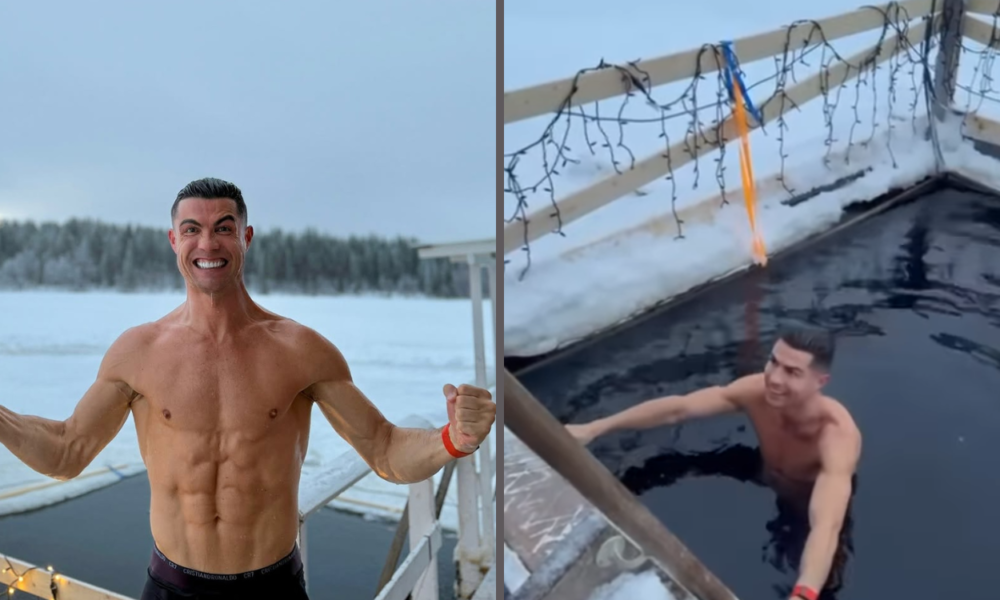 Momen Perayaan Natal Ala Cristiano Ronaldo, Berendam di Es Finlandia Sambil Pamer Otot