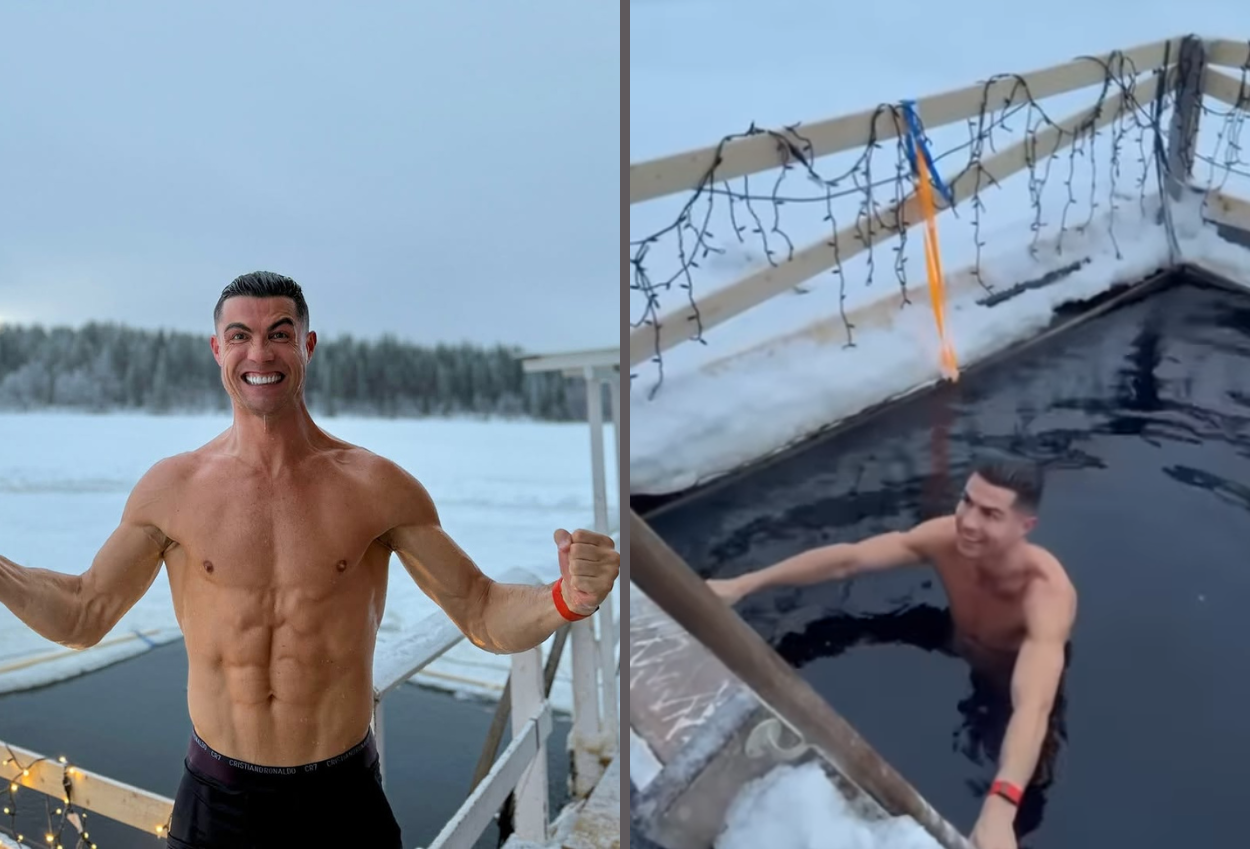 Momen Perayaan Natal Ala Cristiano Ronaldo, Berendam di Es Finlandia Sambil Pamer Otot