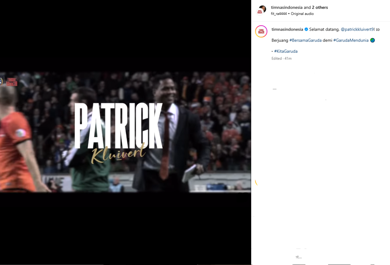 PSSI Rilis Video Patrick Kluivert di Instagram dan Ucapkan Selamat Datang
