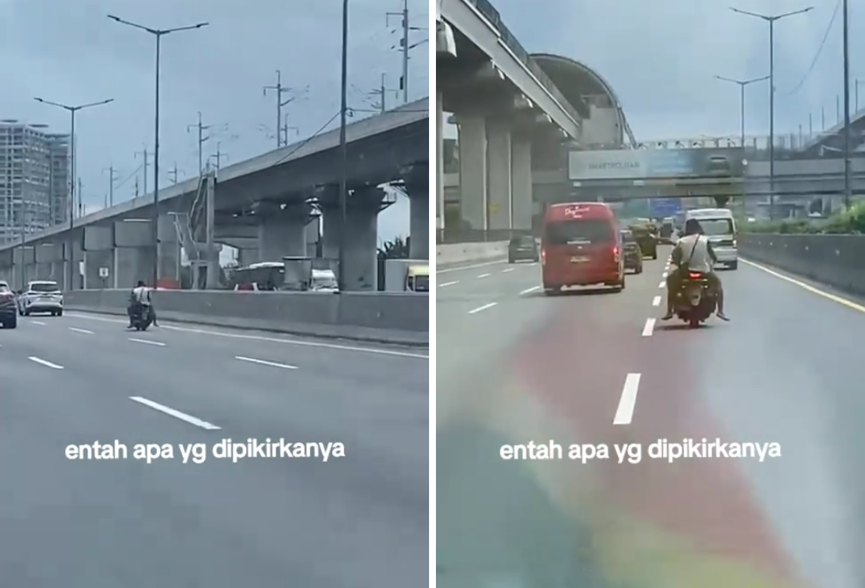 Pemotor Ugal ugalan Bonceng Tiga Masuk Tol Jakarta Cikampek, Alasannya sedang Kejar Mobil