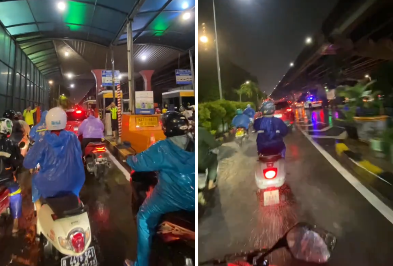 Pengendara Motor Masuk Jalan Tol Viral saat Banjir di Jakarta Utara