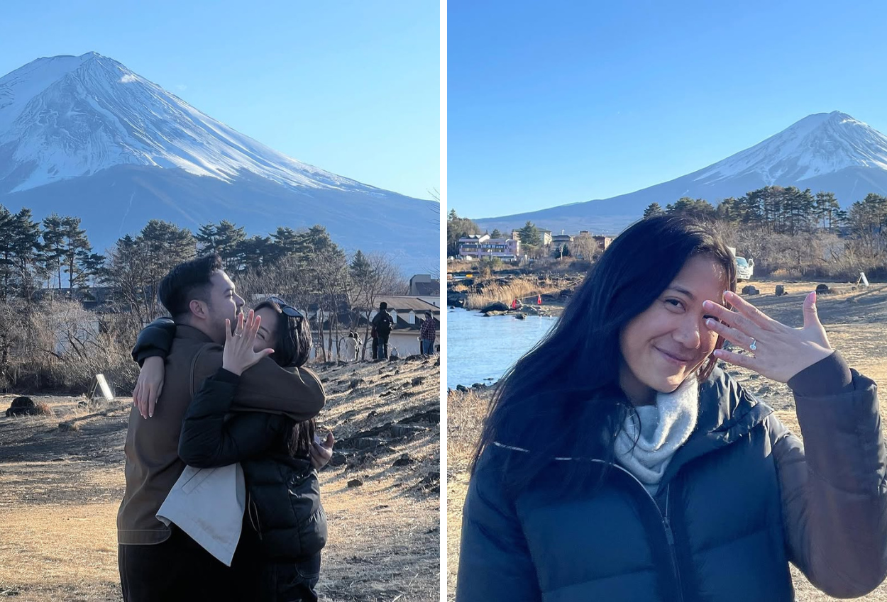 Romantis! Nadhif Basalamah Lamar Kekasih Berlatar Pemandangan Gunung Fuji.
