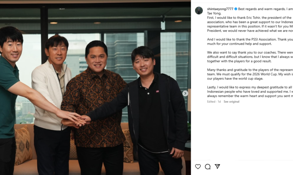 Shin Tae yong Unggah Momen Perpisahan dengan Timnas Indonesia di Instagram saat Kedatangan Patrick Kluivert