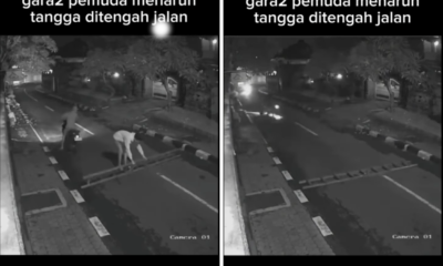 Terekam Video, 2 Pria Pasang Tangga di Tengah Jalan hingga Akibatkan 1 Orang Kecelakaan