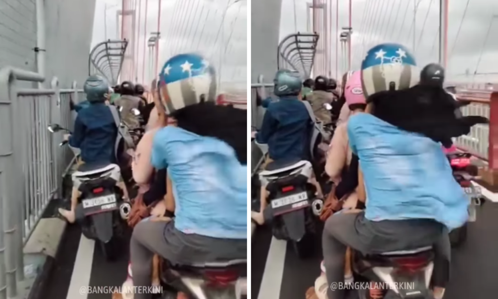 Terekam Video, Pemotor Terjebak Angin Kencang di Tengah Jembatan Suramadu