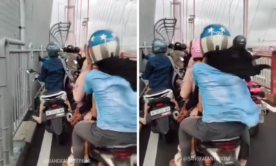 Terekam Video, Pemotor Terjebak Angin Kencang di Tengah Jembatan Suramadu