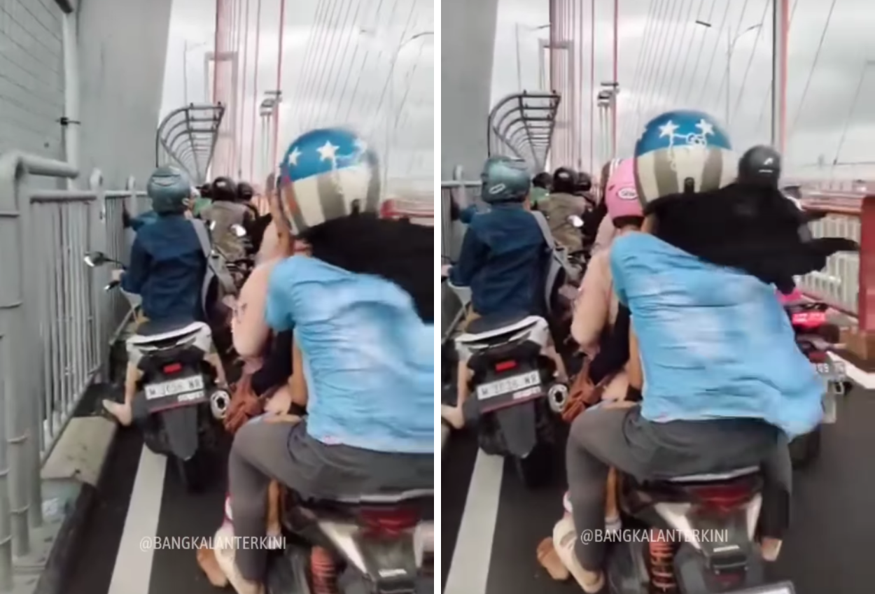 Terekam Video, Pemotor Terjebak Angin Kencang di Tengah Jembatan Suramadu