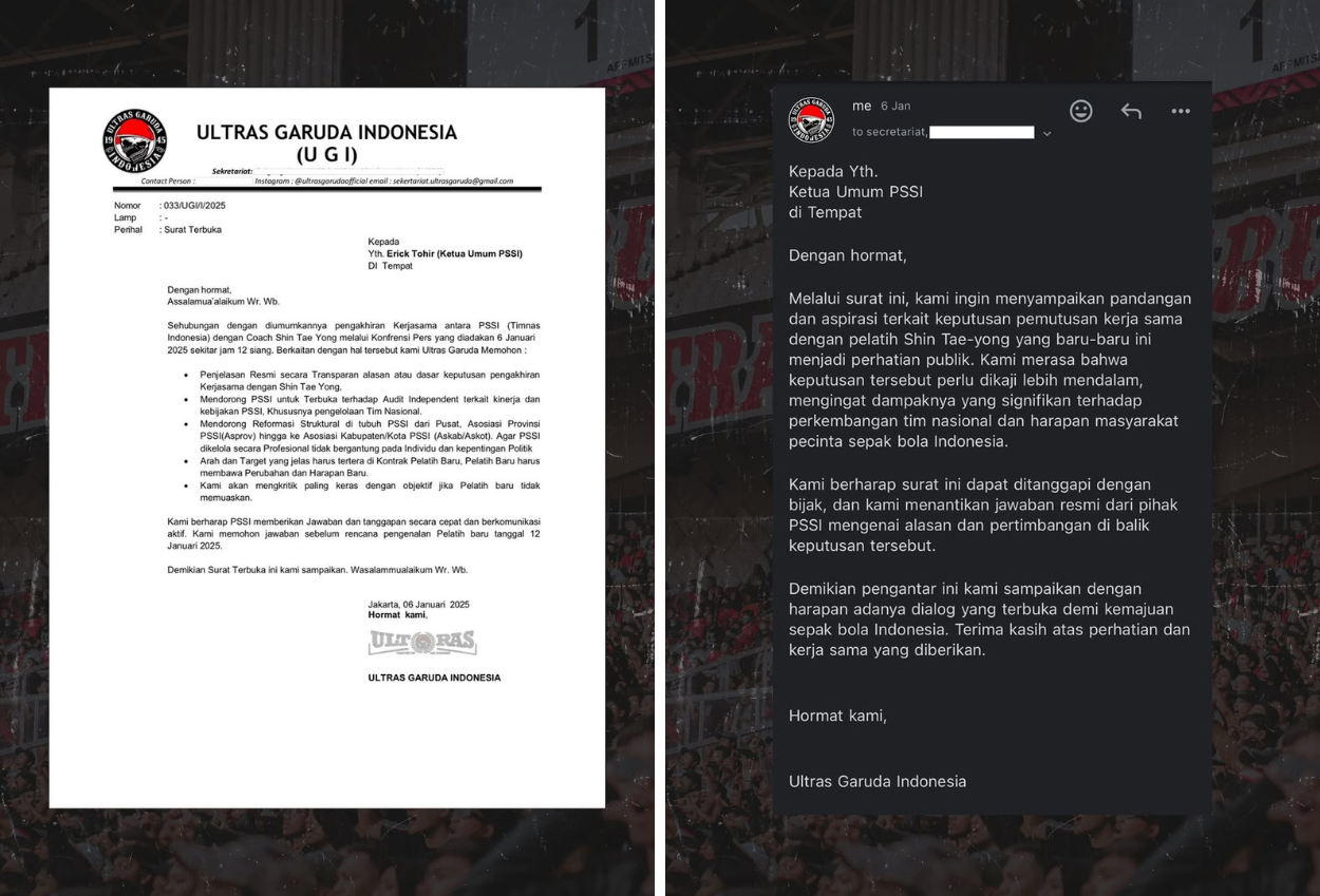 Ultras Garuda Kirim Surat Terbuka ke PSSI terkait Pemecatan Shin Tae yong