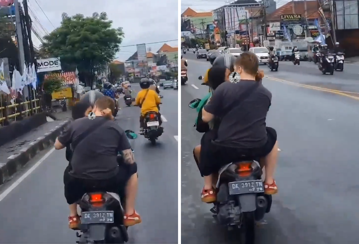 Viral Aksi Nyeleneh Bule Bali Bonceng Tiga di Ojol sambil Berciuman di Atas Motor