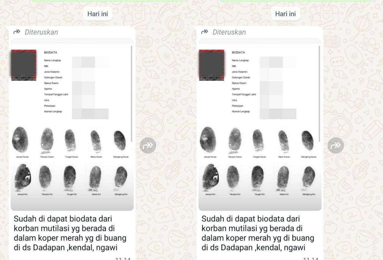 Viral! Dugaan Identitas Korban Mutilasi Tersebar via WhatsApp, Wajah Terpampang Jelas (1)