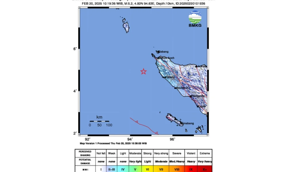 Gempa M 5,2 Guncang Banda Aceh, Tidak Berpotensi Tsunami