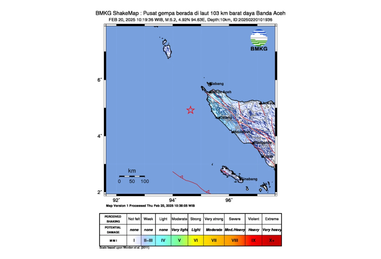 Gempa M 5,2 Guncang Banda Aceh, Tidak Berpotensi Tsunami