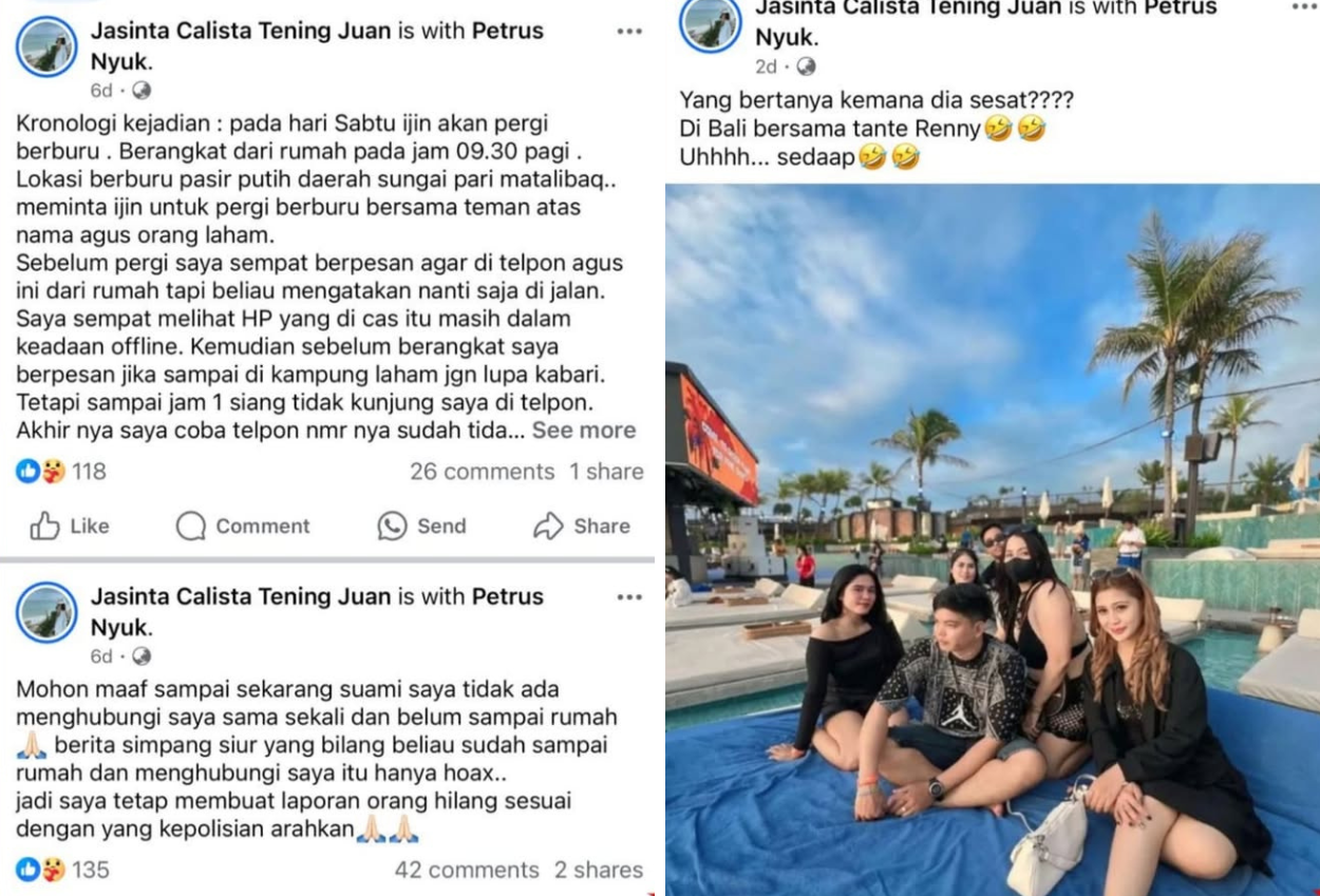 Istri di Kaltim Panik Suami Hilang 10 Hari Usai Izin Mau Berburu, Ternyata Pergi ke Bali Bersama Wanita Lain