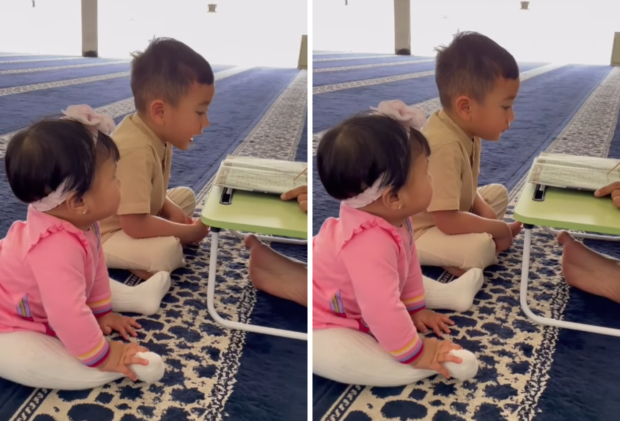 Momen Baby Lily Temani Rayyanza Belajar Iqra, Tingkahnya Curi Perhatian