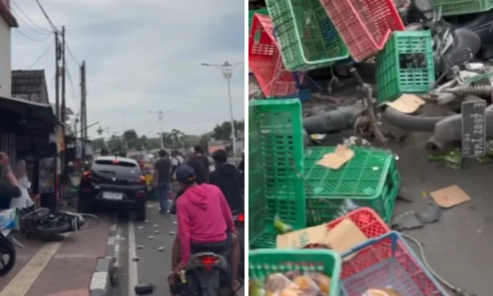 Pengendara Mobil Tabrak Sejumlah Motor Penjual Roti Di Joglo, Diduga Gegara Ngantuk
