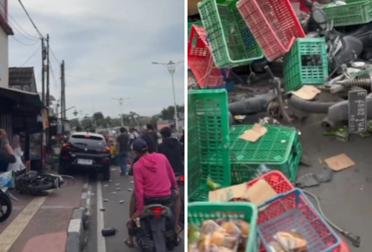 Pengendara Mobil Tabrak Sejumlah Motor Penjual Roti Di Joglo, Diduga Gegara Ngantuk