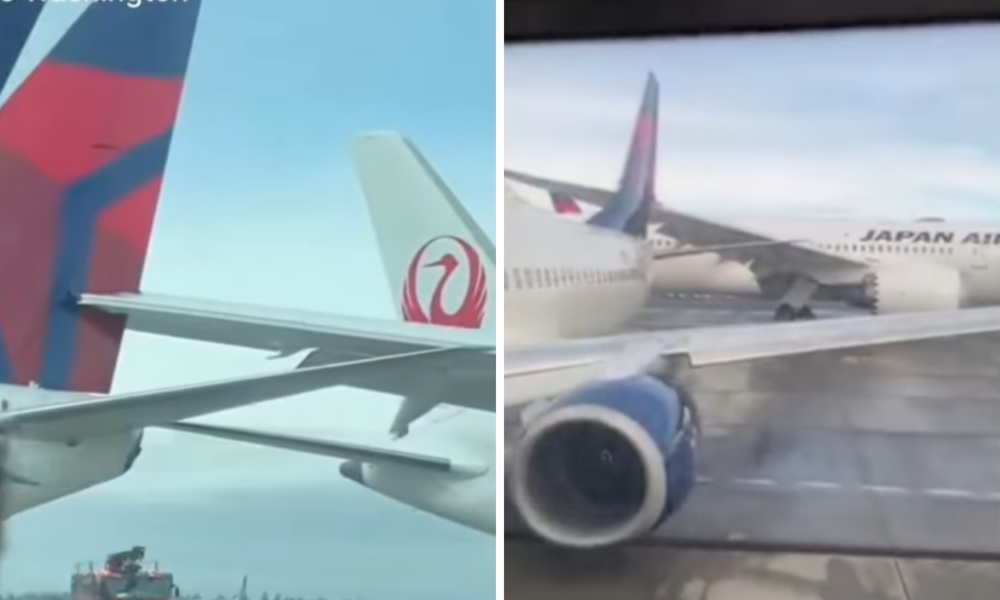 Pesawat Japan Airlines Menabrak Pesawat Delta Airlines Yang Terparkir, Sayap Tersangkut Di Ekor