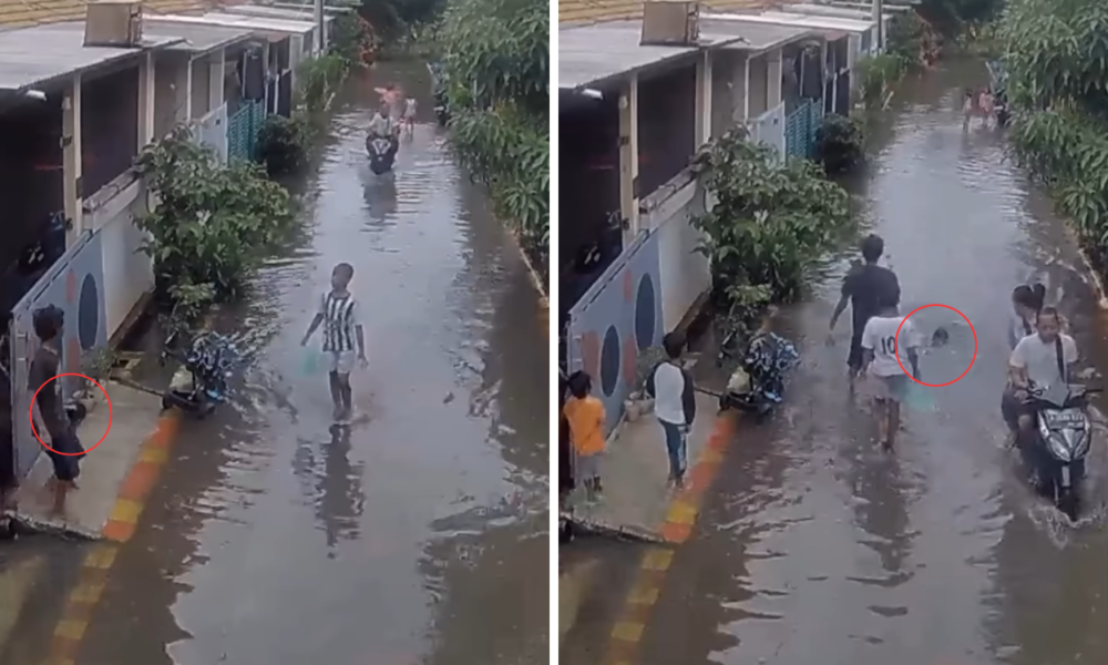 Terekam Video, Ayah Lempar Anak Ke Genangan Air Saat Banjir Di Bekasi