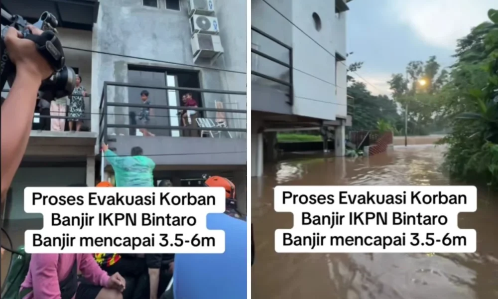Banjir di ikpn bintaro capai 6 meter, warga dievakuasi pakai perahu karet
