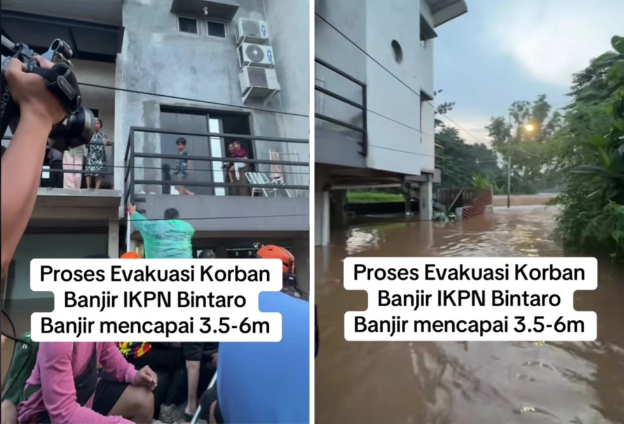 Banjir di ikpn bintaro capai 6 meter, warga dievakuasi pakai perahu karet
