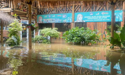 Gerai lengkong, pusat produk umkm kota tangerang selatan terendam banjir imbas sungai cisadane meluap