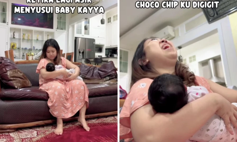 Merintih kesakitan saat menyusui baby kayya, kiky saputri belum ada giginya tapi kenapa sakit ya
