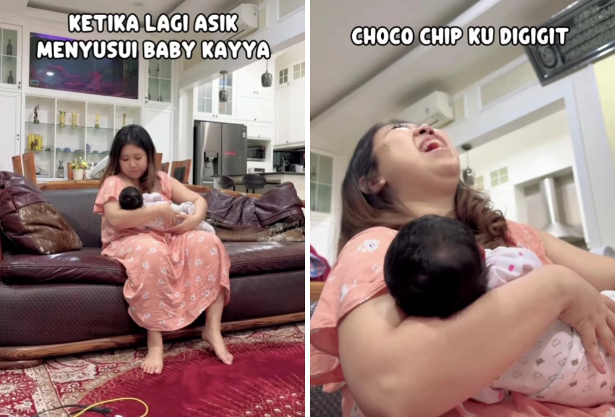 Merintih kesakitan saat menyusui baby kayya, kiky saputri belum ada giginya tapi kenapa sakit ya