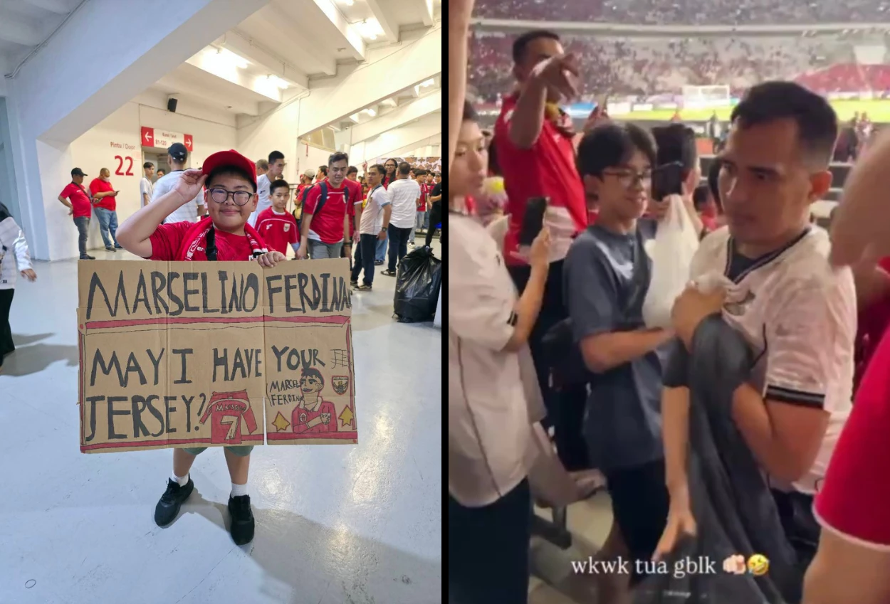 Miris! bocah kecewa, jersey lemparan marselino di tribun justru direbut pria dan dibawa kabur