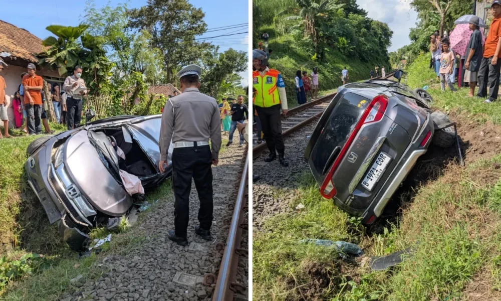Mobil tertabrak kereta di rangkasbitung karena tak ada palang pintu, 5 orang luka luka