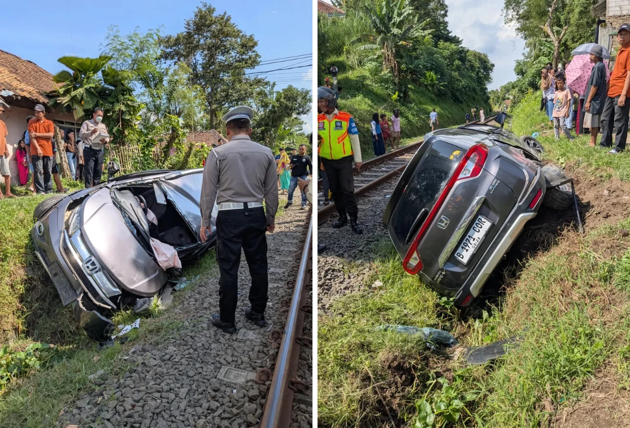 Mobil tertabrak kereta di rangkasbitung karena tak ada palang pintu, 5 orang luka luka