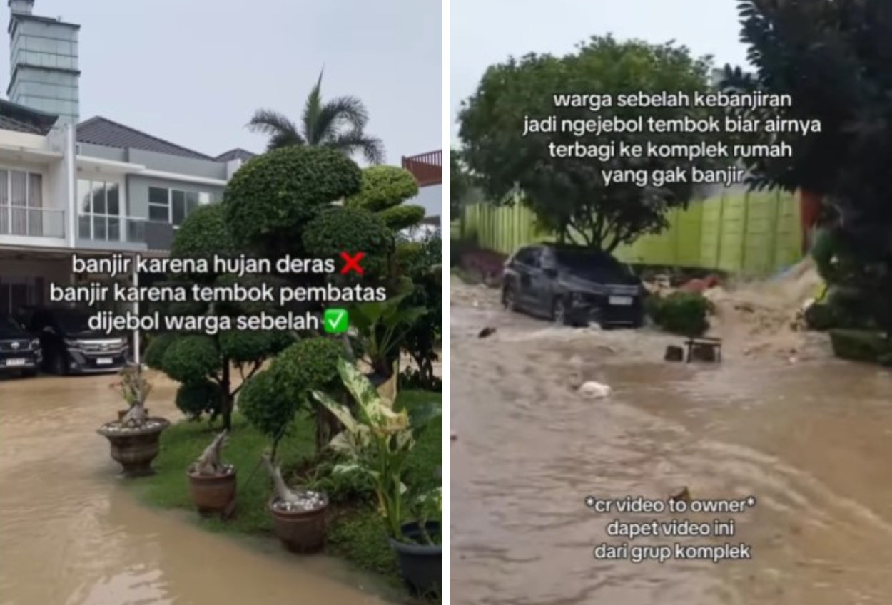 Perumahan elit di bekasi ikut terendam banjir akibat tembok pembatas dijebol warga yang sudah terdampak duluan