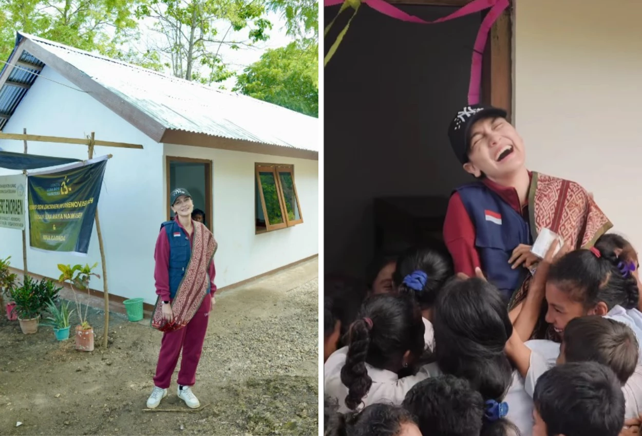 Resmikan renovasi sekolah di ntt, luna maya diserbu siswa sd