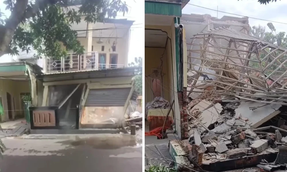 Rumah di purwakarta roboh, diduga akibat hujan deras yang terus mengguyur