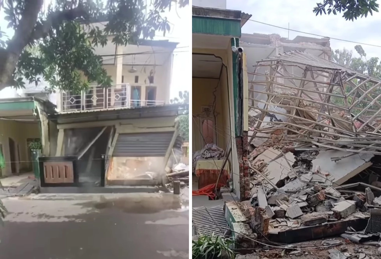 Rumah di purwakarta roboh, diduga akibat hujan deras yang terus mengguyur