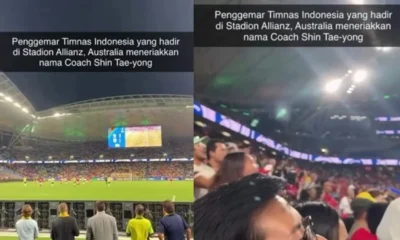 Suporter indonesia kompak teriakkan nama shin tae yong di allianz stadion saat timnas indonesia dibantai australia