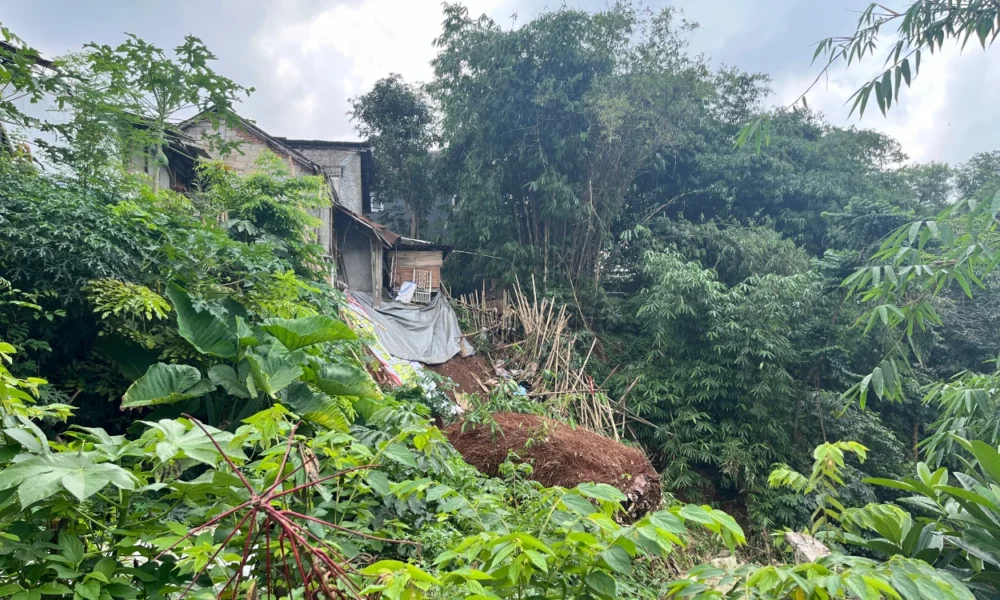 Tebing 15 meter longsor di belakang kua serpong, bpbd tangsel pasang terpal untuk mitigasi