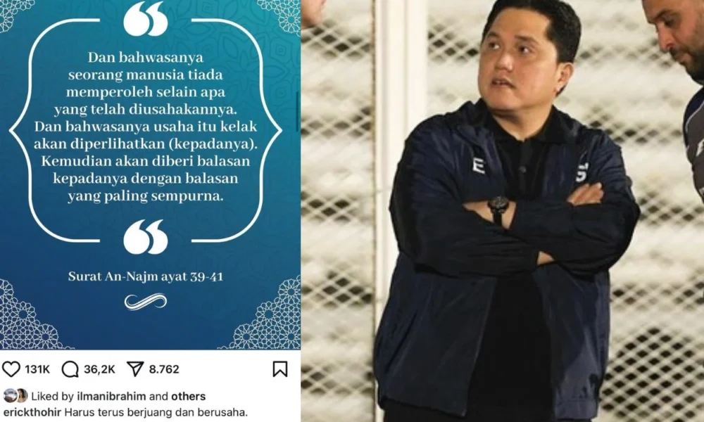 Timnas indonesia kalah dari australia, erick thohir unggah ayat al qur'an