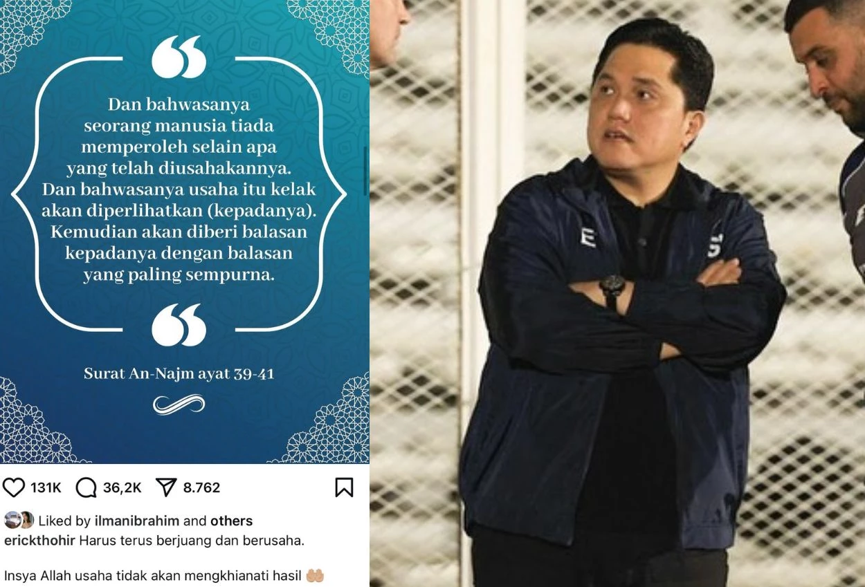 Timnas indonesia kalah dari australia, erick thohir unggah ayat al qur'an